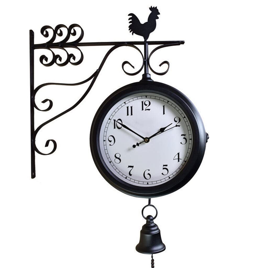 Silent Non-Ticking Wrought Iron Wall Clock - 360° Rotating Double-Sided Retro Round Clock for Living Room, Home Office & School Decor - Easy to Read Decorative Hanging Clock for Bedroom, Kitchen, and Workspace