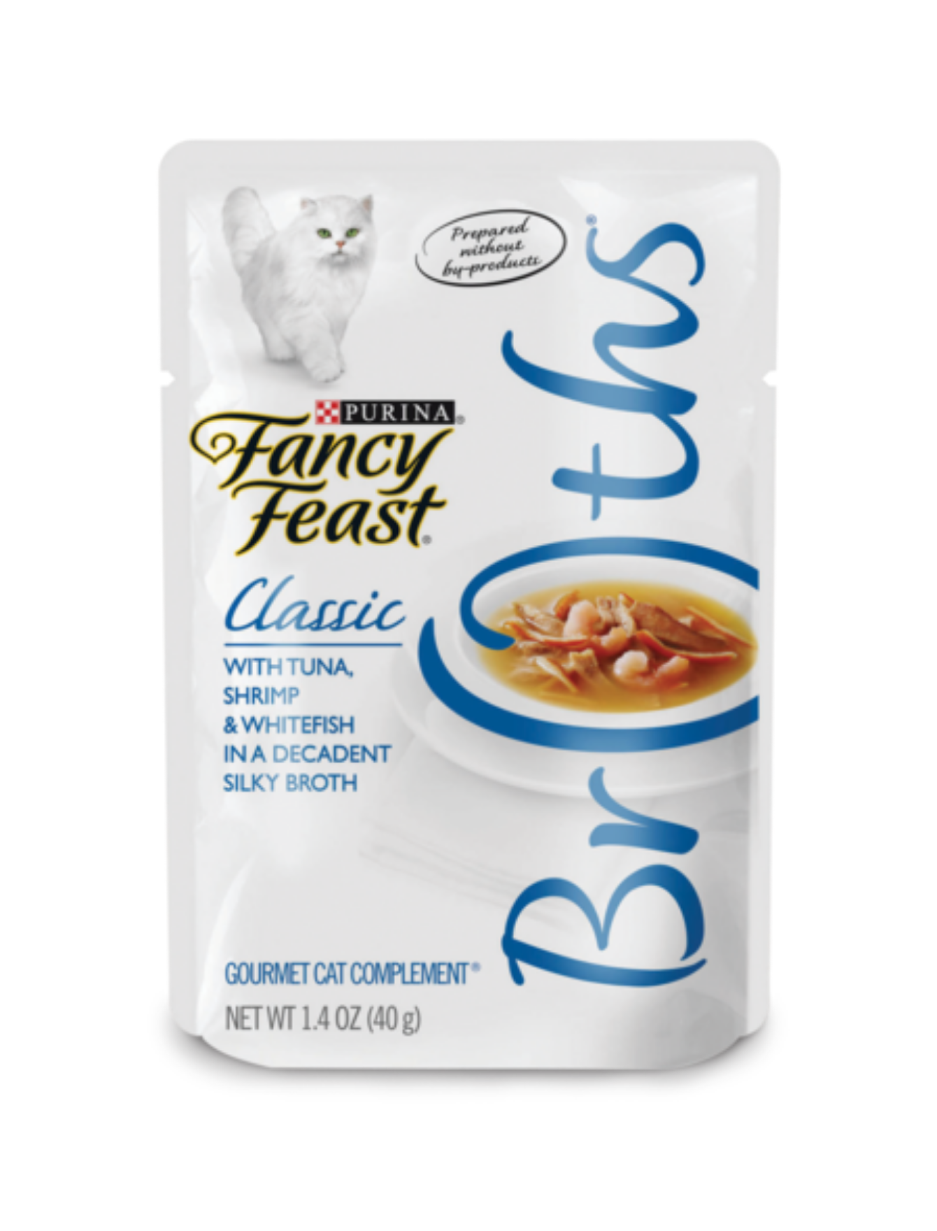 Fancy Feast Broths Cat Wet Food with Tuna, Shrimp & Whitefish in Silky Gravy - 40g Pack | Gourmet Treat for Adult Cats | Perfect for Hydration & Mealtime Topper
