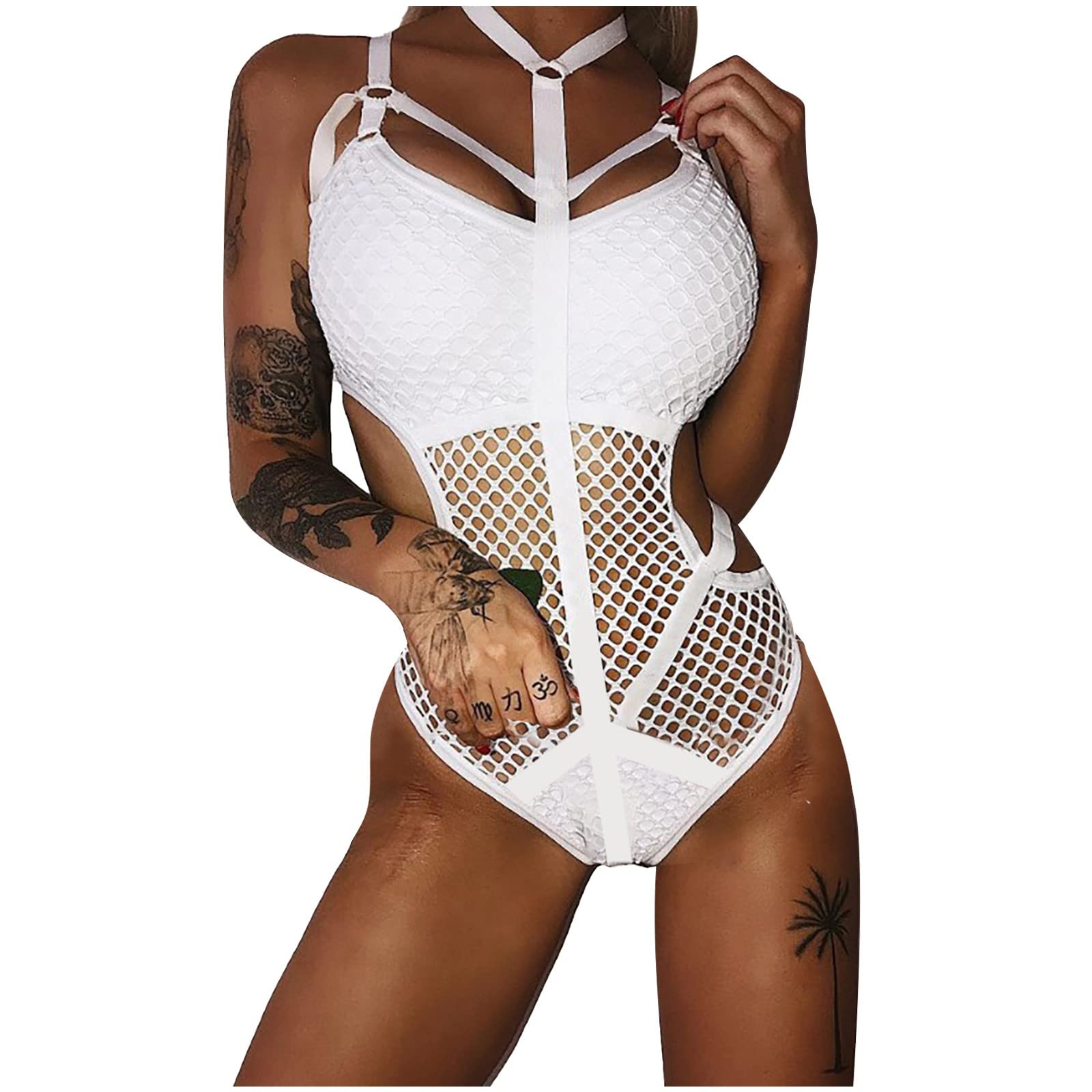 Sexy Hollow Mesh One-Piece Swimsuit for Women - Stitched Bikini Design Beachwear for Pool Party & Summer Vacation