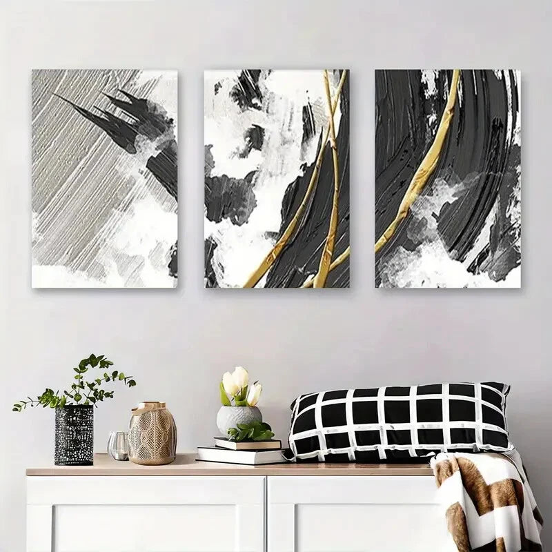 3-Piece Abstract Black and White Geometric Metal Wall Art - Ready to Hang Modern Home Decor for Living Room, Bedroom & Office