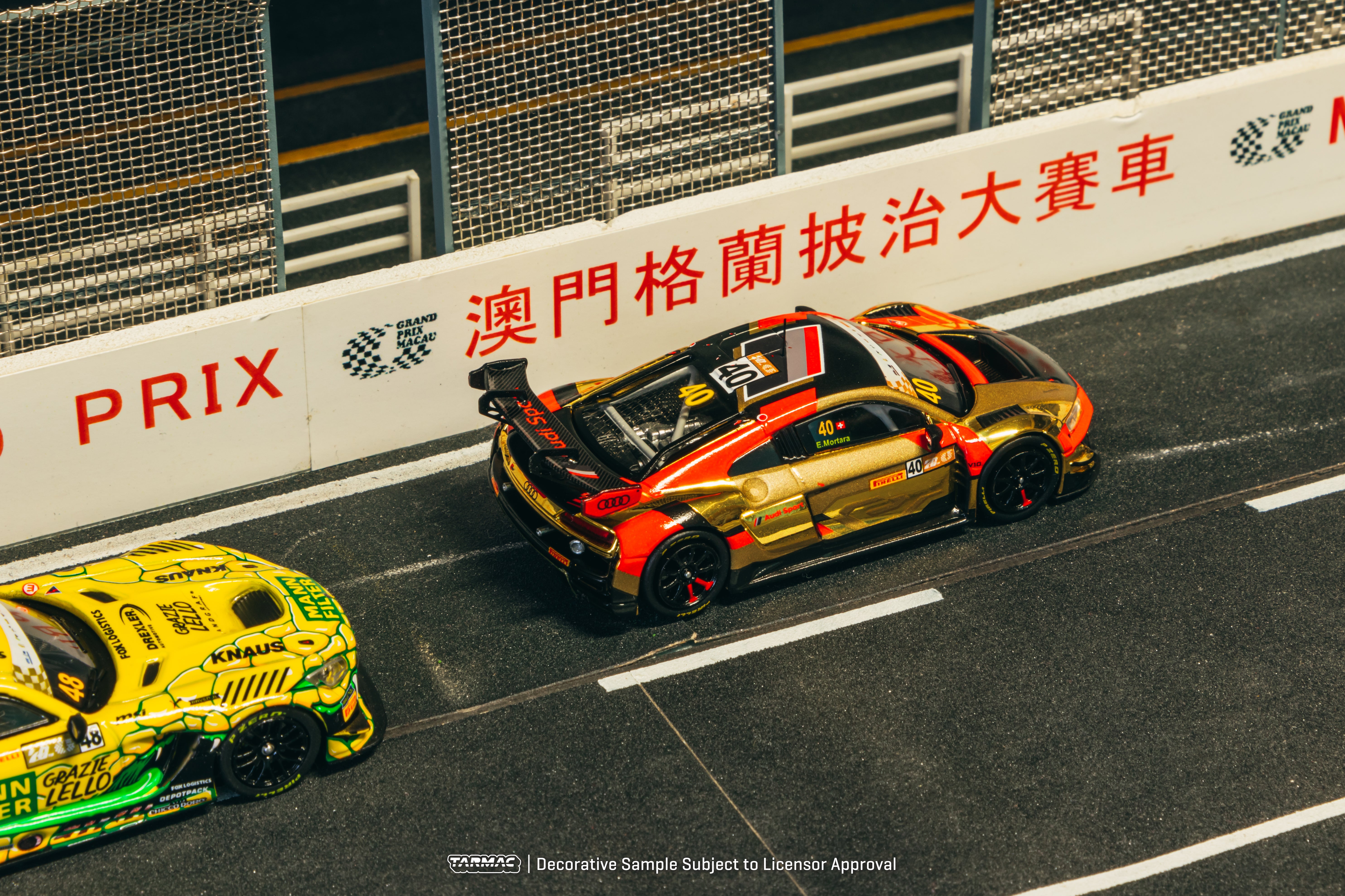 Tarmac Works 1/64 Scale Audi R8 LMS GT3 Evo II Diecast Model Car - Macau GT Cup FIA GT World Cup 2023 #40 Limited Edition - Perfect for Collectors, Racing Fans & Display Cases
