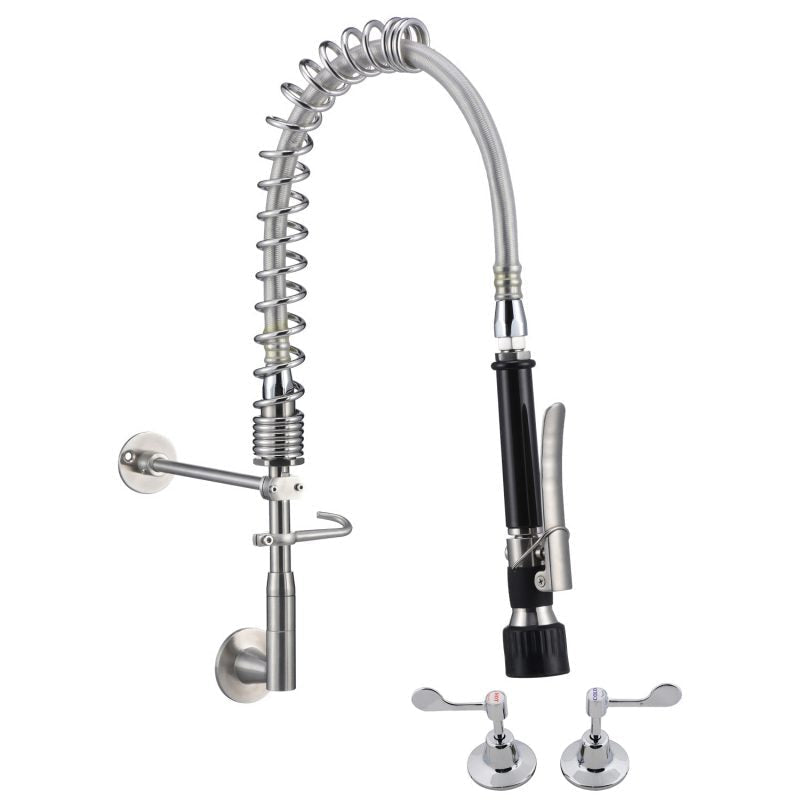 3Monkeez Compact Stainless Steel Wall Stops and Elbow Pre-Rinse Unit - Commercial Kitchen Sink Sprayer for Restaurants, Bars & Food Service Areas