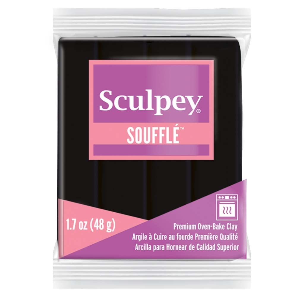 Sculpey Soufflé Polymer Oven-Bake Clay - Poppyseed Black, Non-Toxic, 1.7 oz Bar | Premium Lightweight Modeling Clay for Jewelry Making, DIY Crafts, Holiday Decorations & Mixed Media Art Projects | Perfect for Handmade Earrings, Ornaments & Creative Sculpting