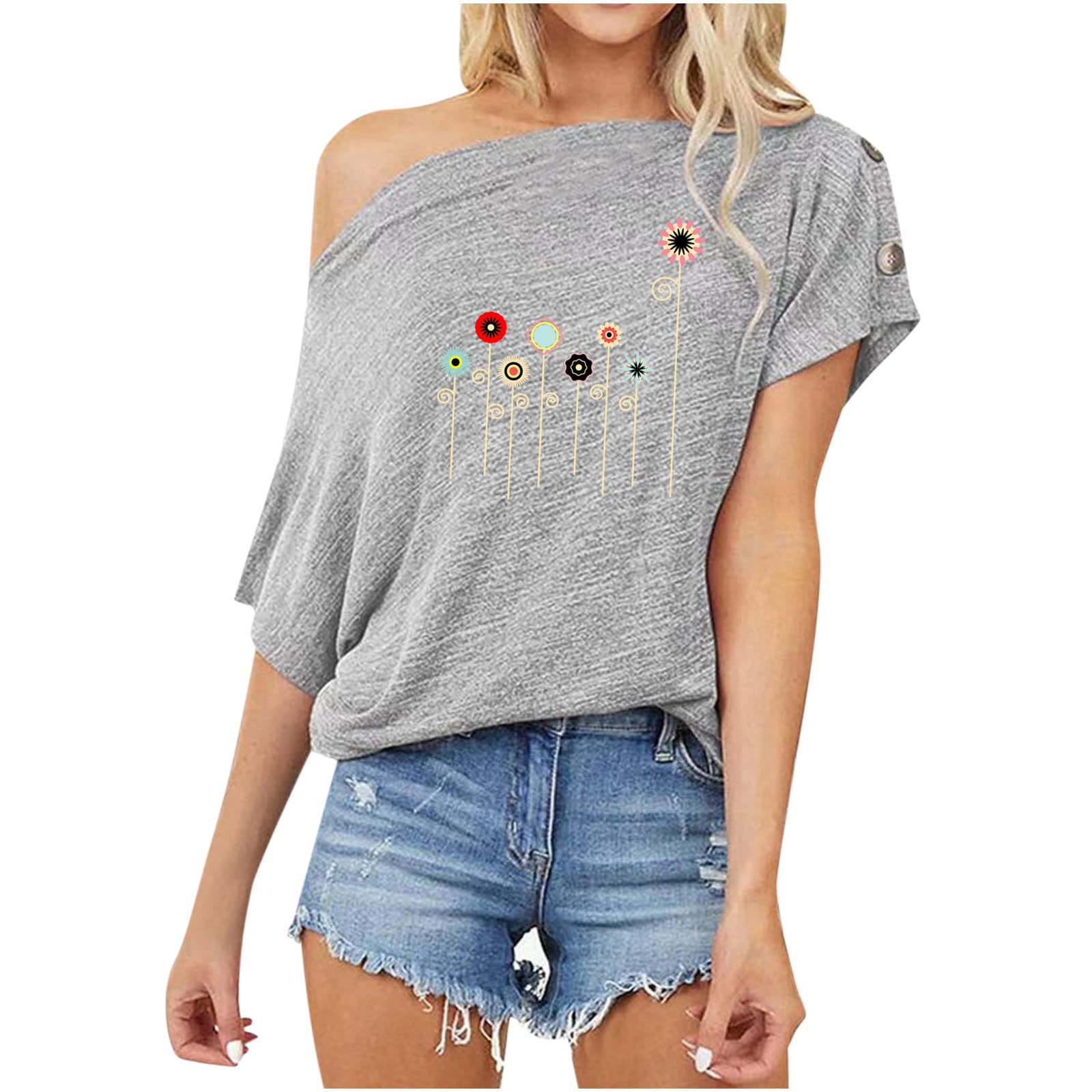 4th of July Women's Off-the-Shoulder T-Shirt - Patriotic American Flag Print Summer Tee, Loose Fit Casual Blouse for Independence Day Celebrations, Beach Parties & BBQ Gatherings