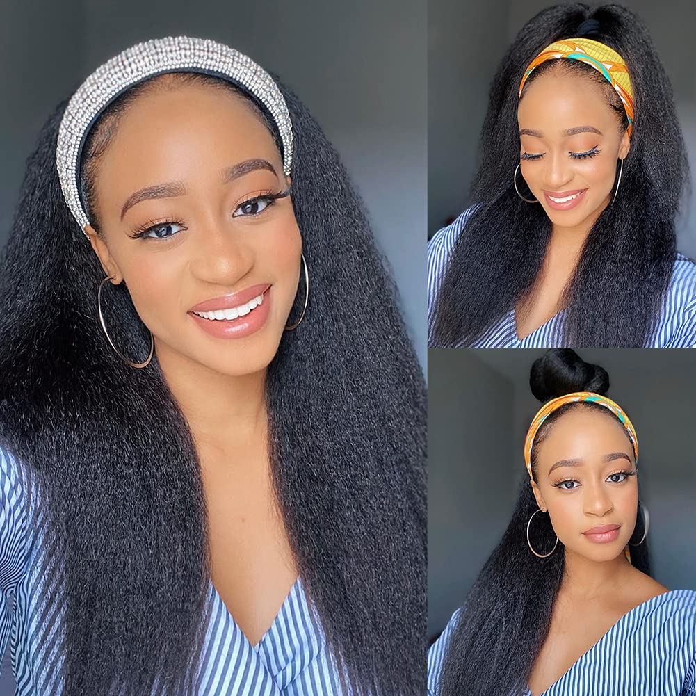 Eooma Kinky Straight Glueless Headband Wig - 150% Density 26 Inch Human Hair Wig for Black Women | No Lace Front | Perfect for Daily Wear, Parties & Protective Styling