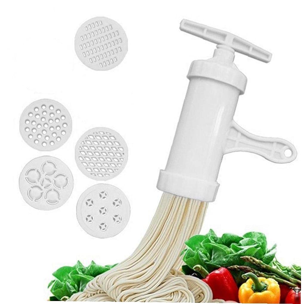 Manual Noodle Maker Pasta Press Machine with 5 Stainless Steel Molds - Spaghetti, Fettuccine & More - Hand Crank Pasta Cutter for Homemade Italian Pasta - Perfect Kitchen Tool for Italian Cuisine & Family Cooking