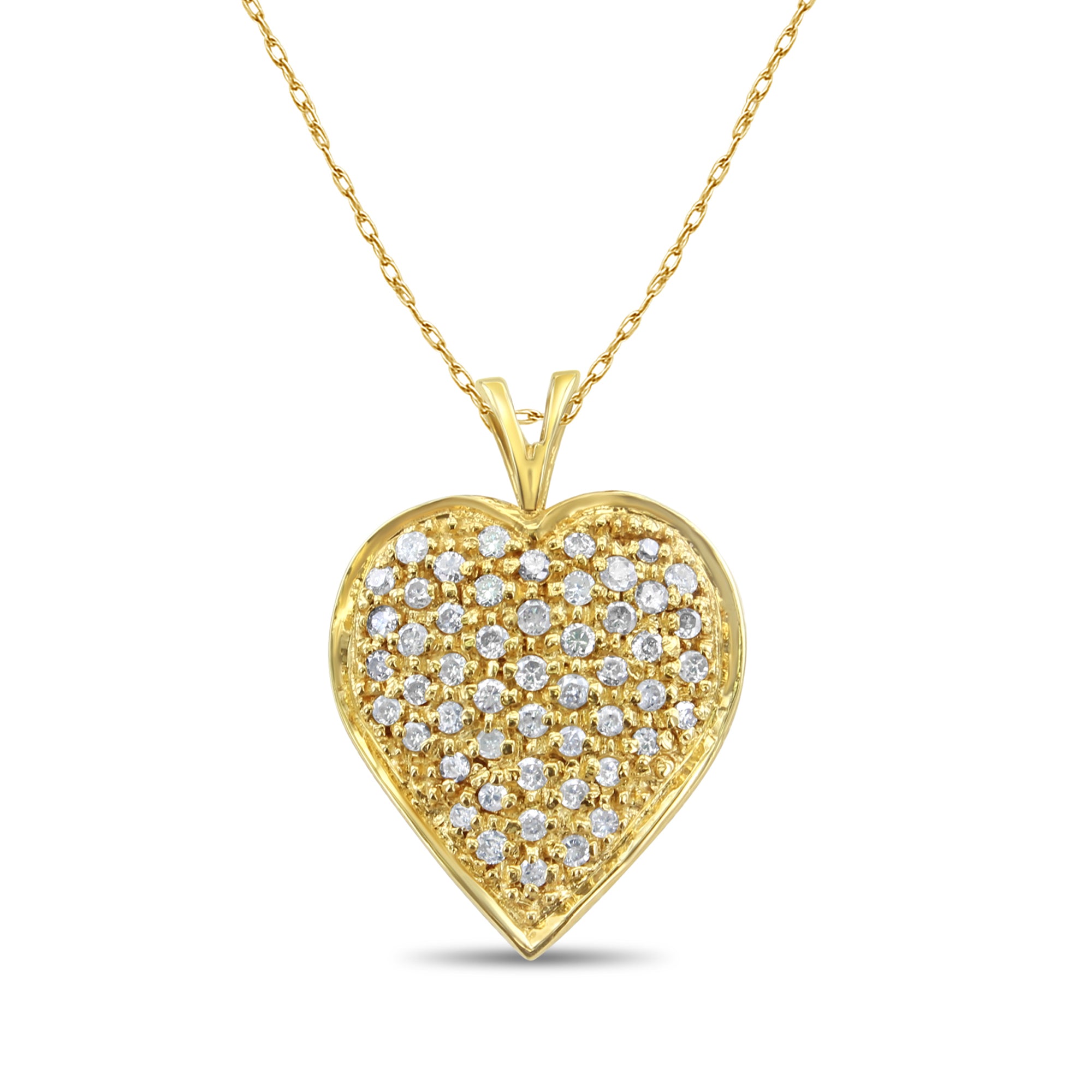 14K Yellow Gold Diamond Pave Heart Necklace - 0.46cttw Sparkling Jewelry for Valentine's Day, Anniversary & Romantic Gifts