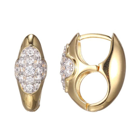 CZ Clover Gold Plated Silver Huggie Hoop Earrings for Women - Dainty Everyday Hoops for Casual & Formal Wear - Perfect Gift for Her