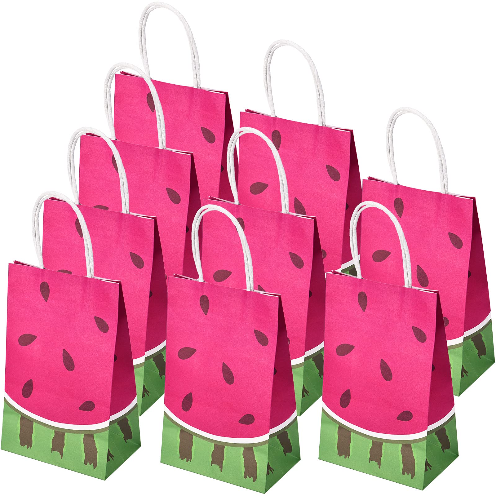 24-Piece Watermelon Party Favor Bags - Summer Fruit Themed Goodie Bags for Candy & Treats - Rose Red Paper Gift Bags - Perfect for Birthday Parties, Pool Parties & Summer Celebrations