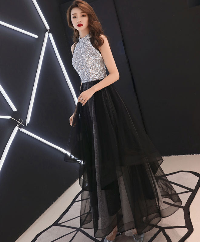 Elegant Black Sequin Tulle Long Prom Dress for Women - Sparkly Evening Gown for Homecoming, Ball, and Formal Events