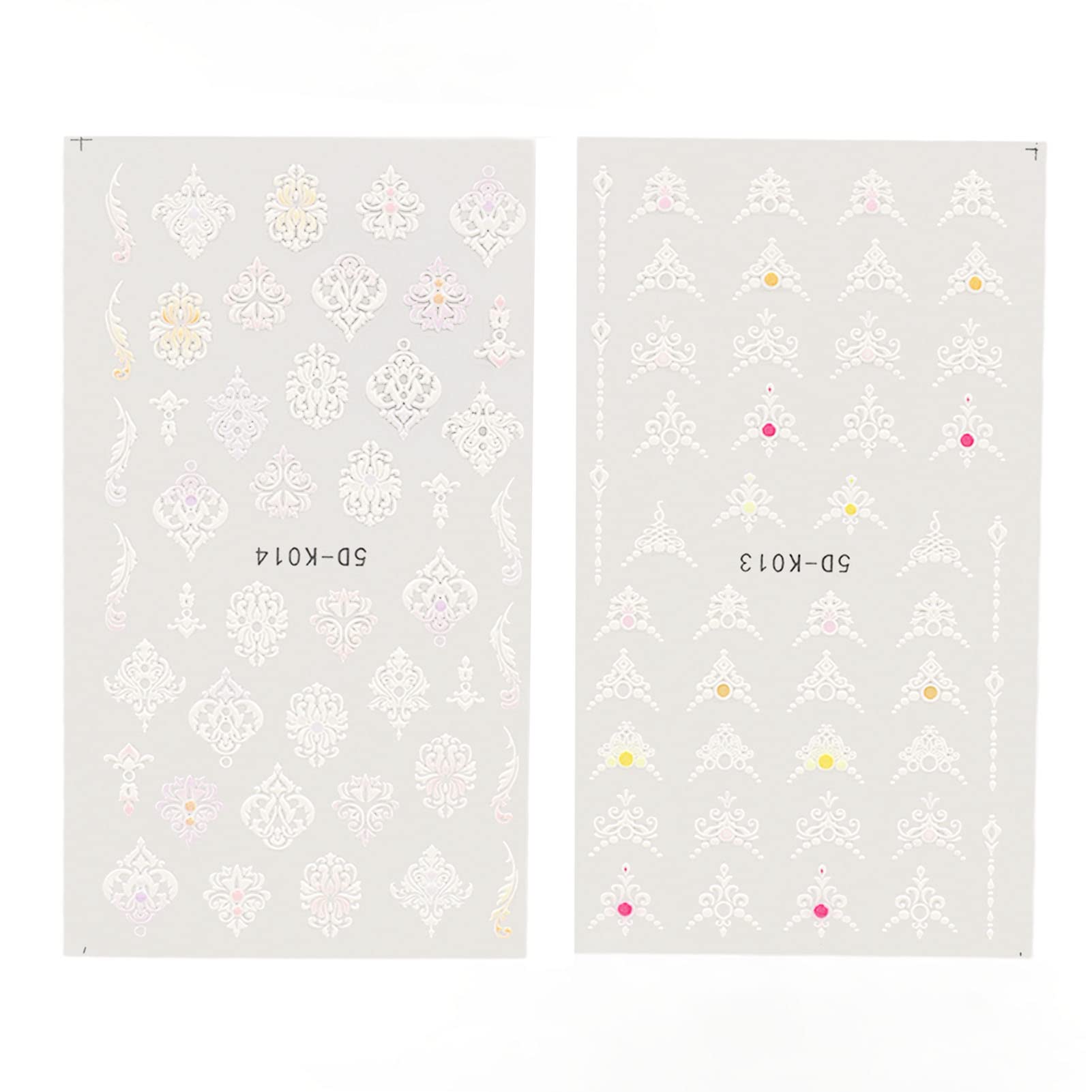 5D Nail Stickers - 2 Sheets Exquisite Embossed Nail Art Decals, Safe & Easy to Apply for DIY Manicure at Home or Nail Salon | Perfect for Parties, Weddings & Special Occasions