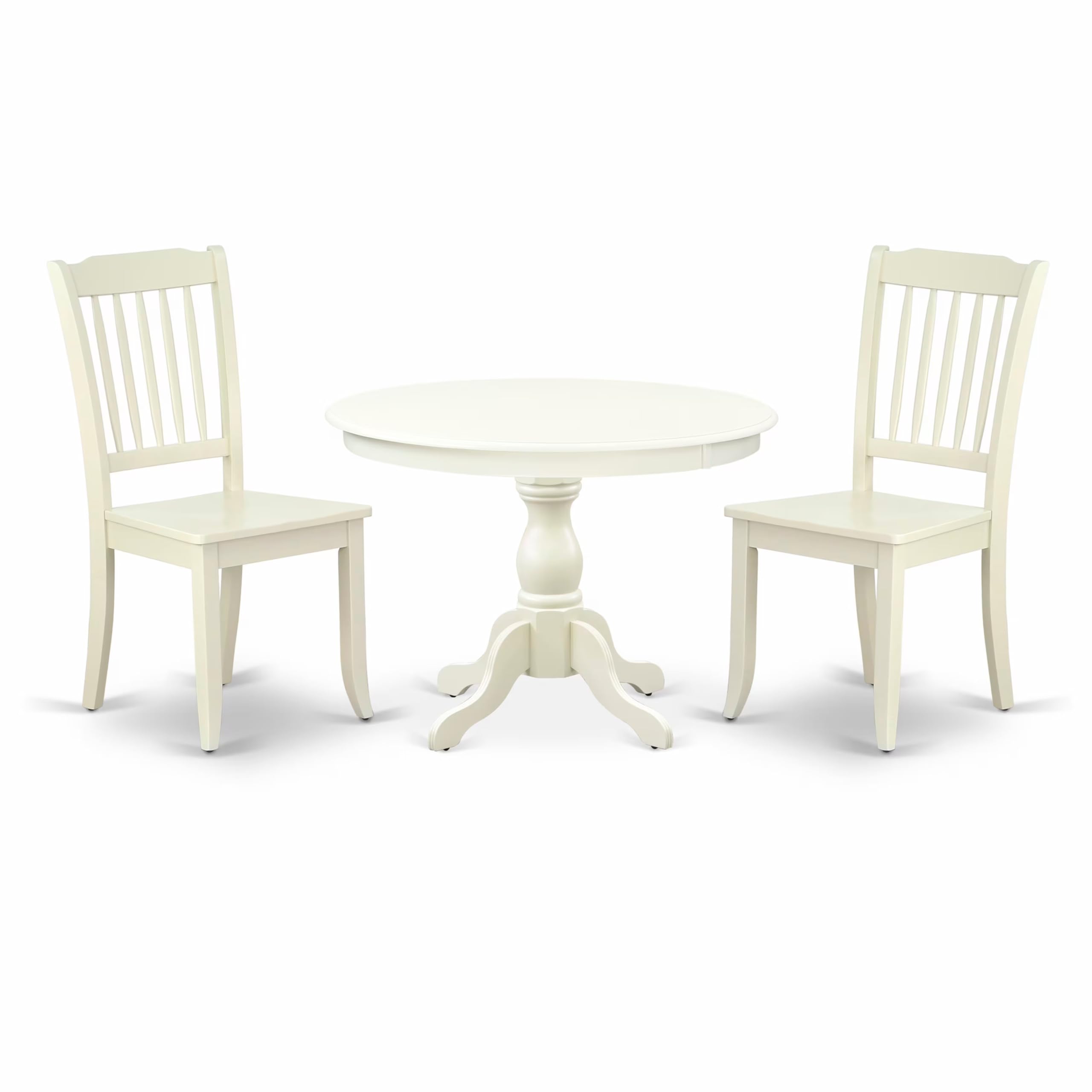 Modern 3-Piece Dining Table Set with Round Wooden Table & 2 Chairs - 42x42 Inch, Linen White - Perfect for Small Spaces, Breakfast Nooks & Cozy Apartments