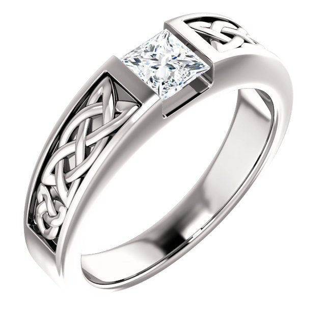 14KT Gold 3/4 CT Princess Cut Diamond Celtic Ring for Men - Elegant Wedding Band & Anniversary Gift - Perfect for Celtic Weddings, Irish Heritage Celebrations & Special Occasions
