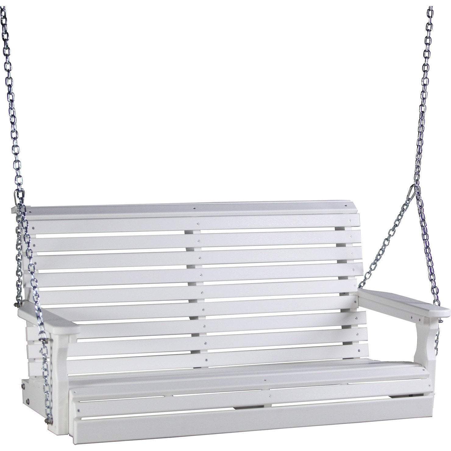 LuxCraft 4ft White Recycled Plastic Porch Swing with Cup Holder - Outdoor Patio Furniture for Garden, Backyard, Deck Relaxation (Weather Resistant & Comfortable)