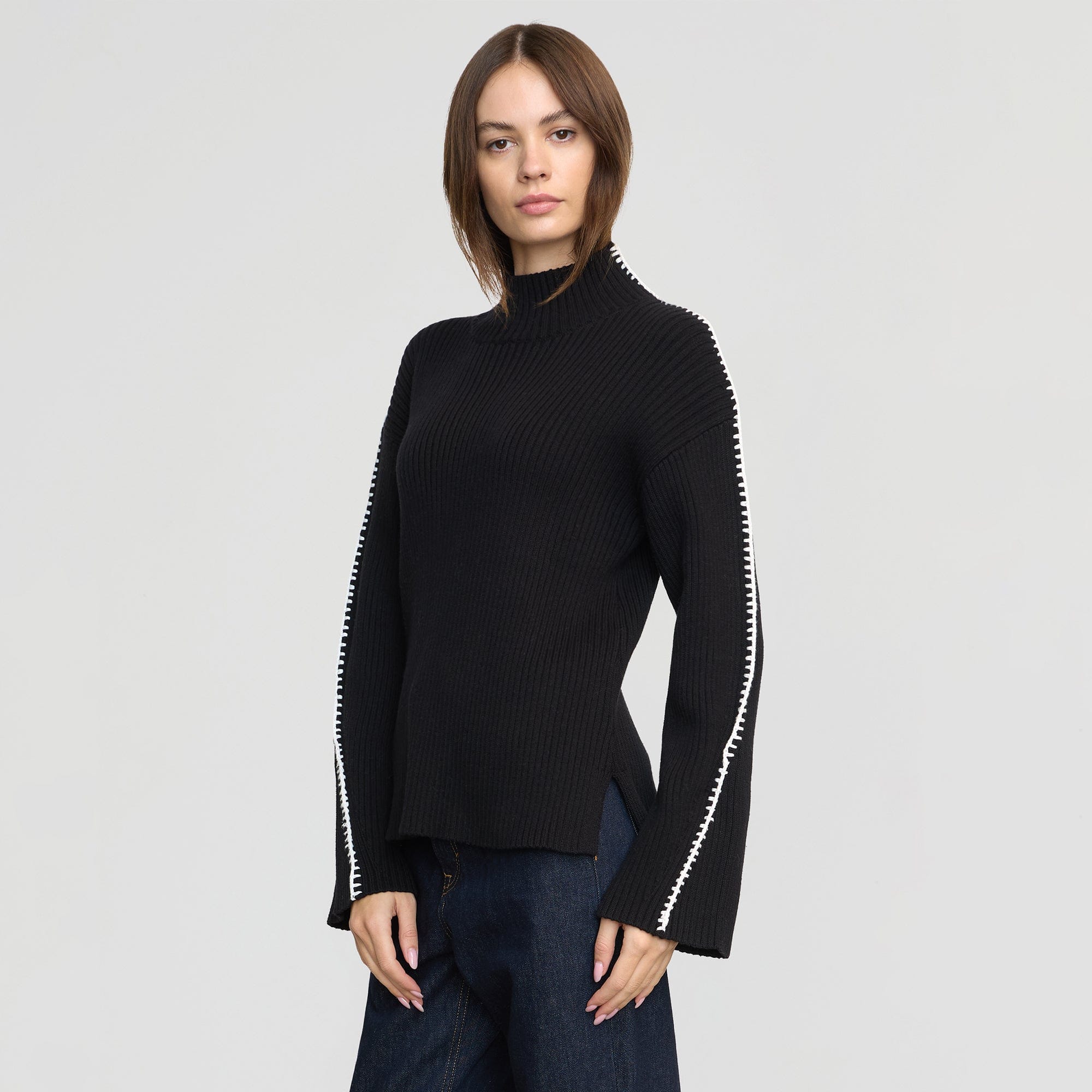 Aki Organic Cotton Contrast Stitch Sweater for Women - Soft Comfortable Pullover with Unique Stitching Details - Perfect for Fall Layering and Casual Outfits