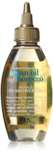 OGX Hydrate & Repair + Argan Oil of Morocco Miracle In-Shower Oil, 4 oz - Moisturizing Hair Treatment for Dry, Damaged Hair - Perfect for Shower & Post-Wash Hydration