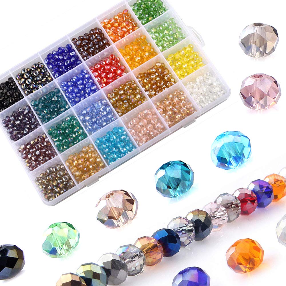 LABOTA 6mm Faceted Crystal Glass Beads - 1200PCS Bulk Wholesale Jewelry Making Supplies in 24 Colors with Storage Box - Perfect for DIY Bracelets, Necklaces, Earrings and Craft Projects