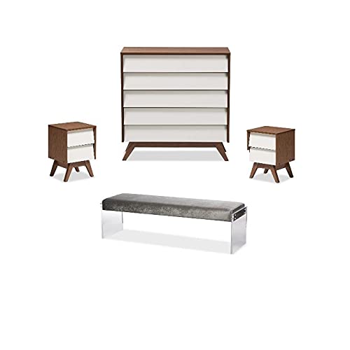 Home Square 4-Piece Bedroom Set with 5-Drawer Dresser, 2 Nightstands & Bench | Complete Bedroom Furniture Suite for Master Bedroom, Guest Room & Small Spaces