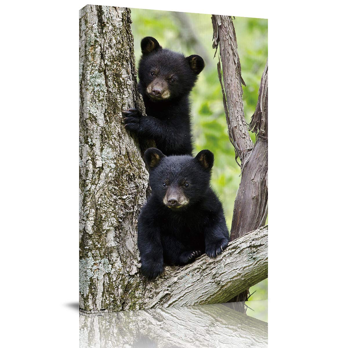 3D Little Black Bear Canvas Wall Art - Framed Abstract Animal Painting Print for Home Decor (24