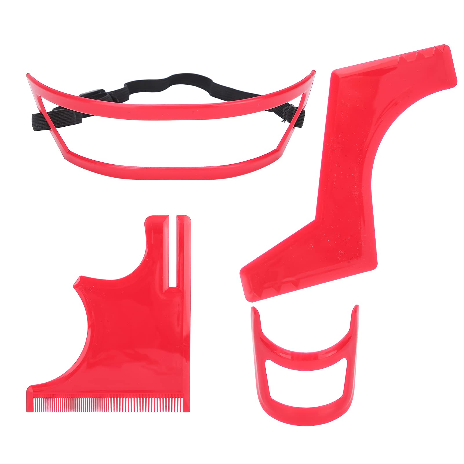 Professional Beard Shaping Tool Kit - 4pcs Beard Styling & Grooming Templates for Precise Hairline Cutting & Shaving | Perfect for Barbershop & Home Grooming | Durable Red Plastic Beard Template Set