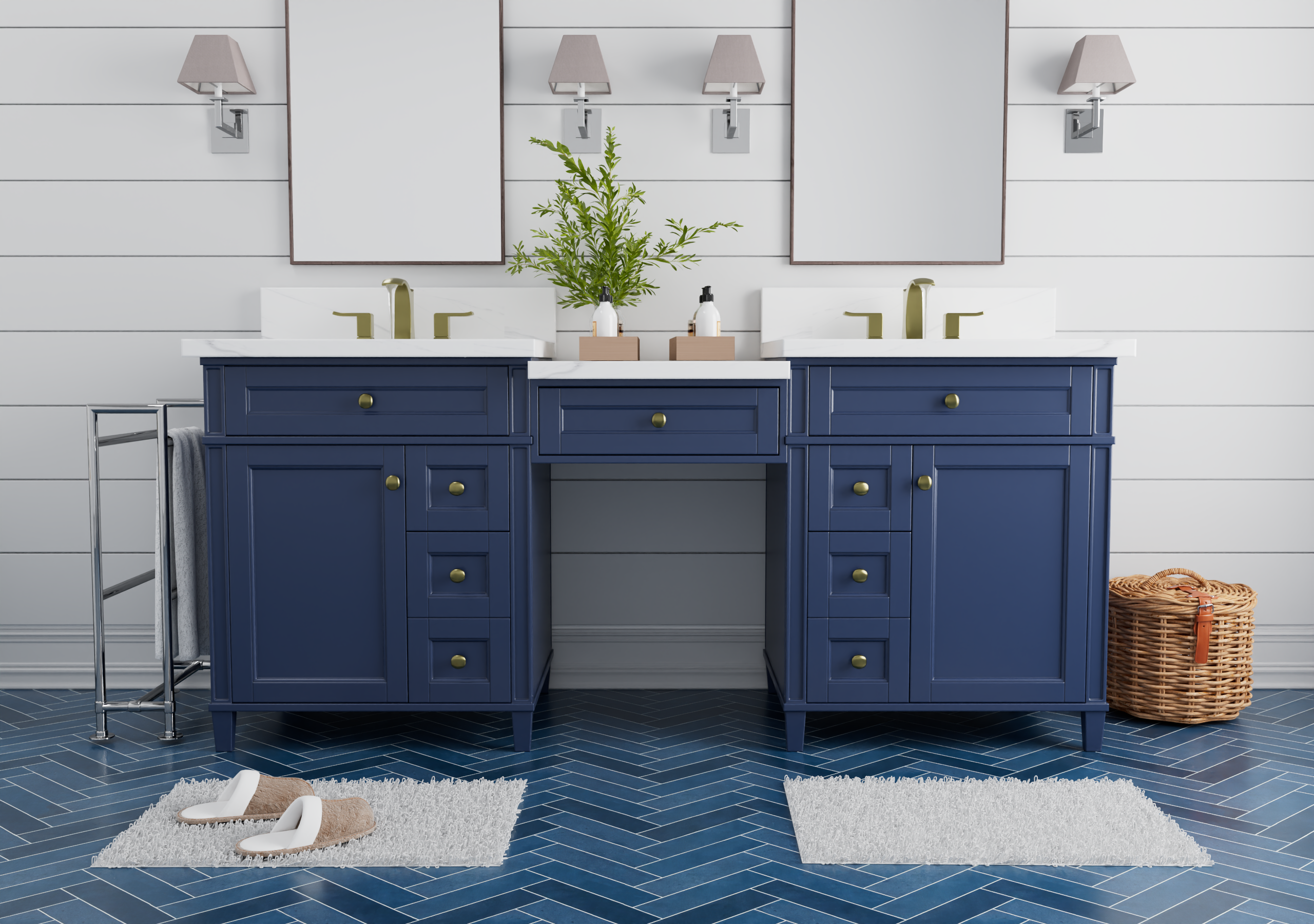 Kensington 84 Inch Solid Wood Bathroom Vanity in Navy Blue - Cabinet Only for Modern Bathroom Remodeling & Home Decor