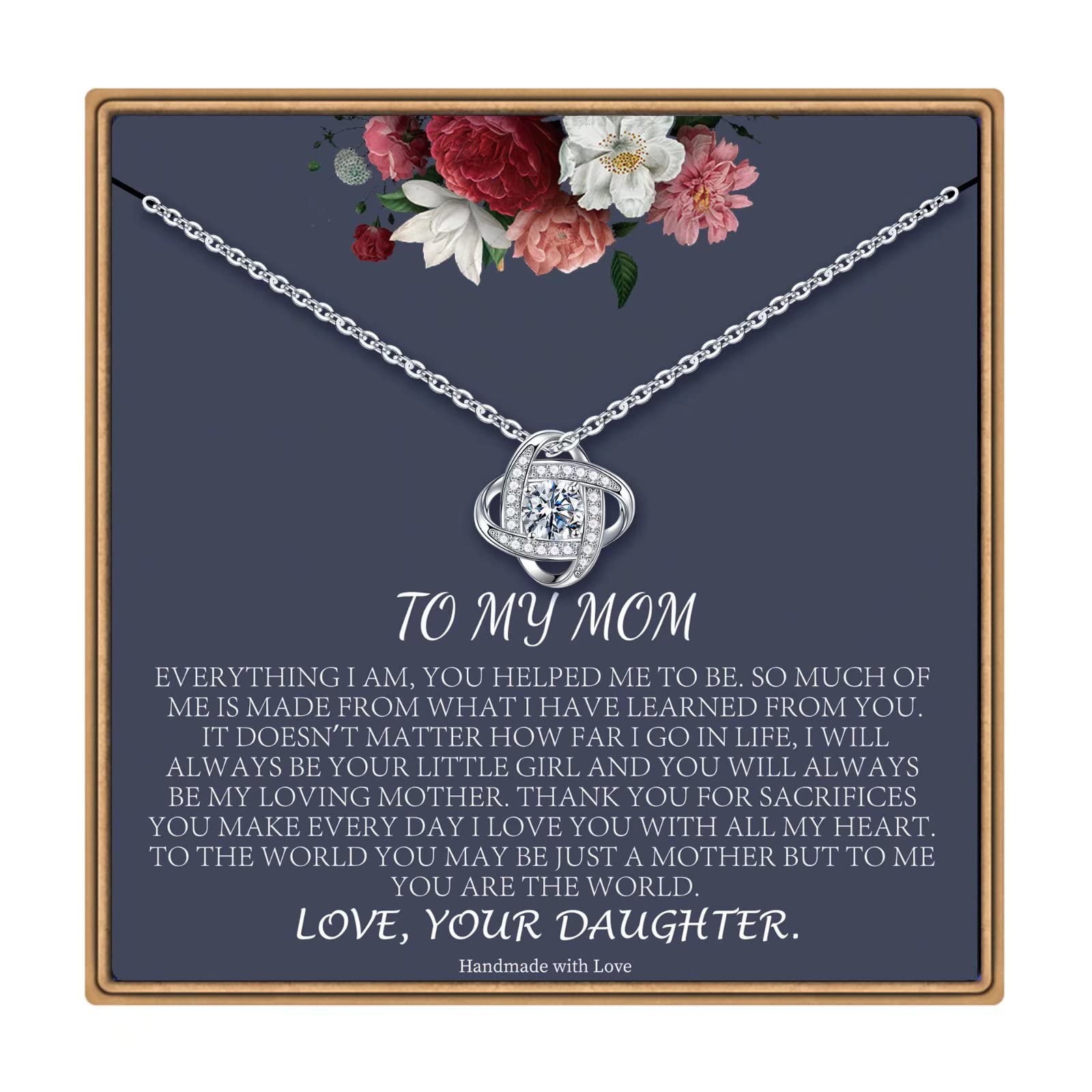 14K White Gold Plated Cubic Zirconia Love Knot Necklace - Elegant Mother's Day Jewelry Gift for Mom from Daughter, Valentine's Day, Birthday & Christmas Present | Perfect for Special Occasions, Date Nights & Family Gatherings