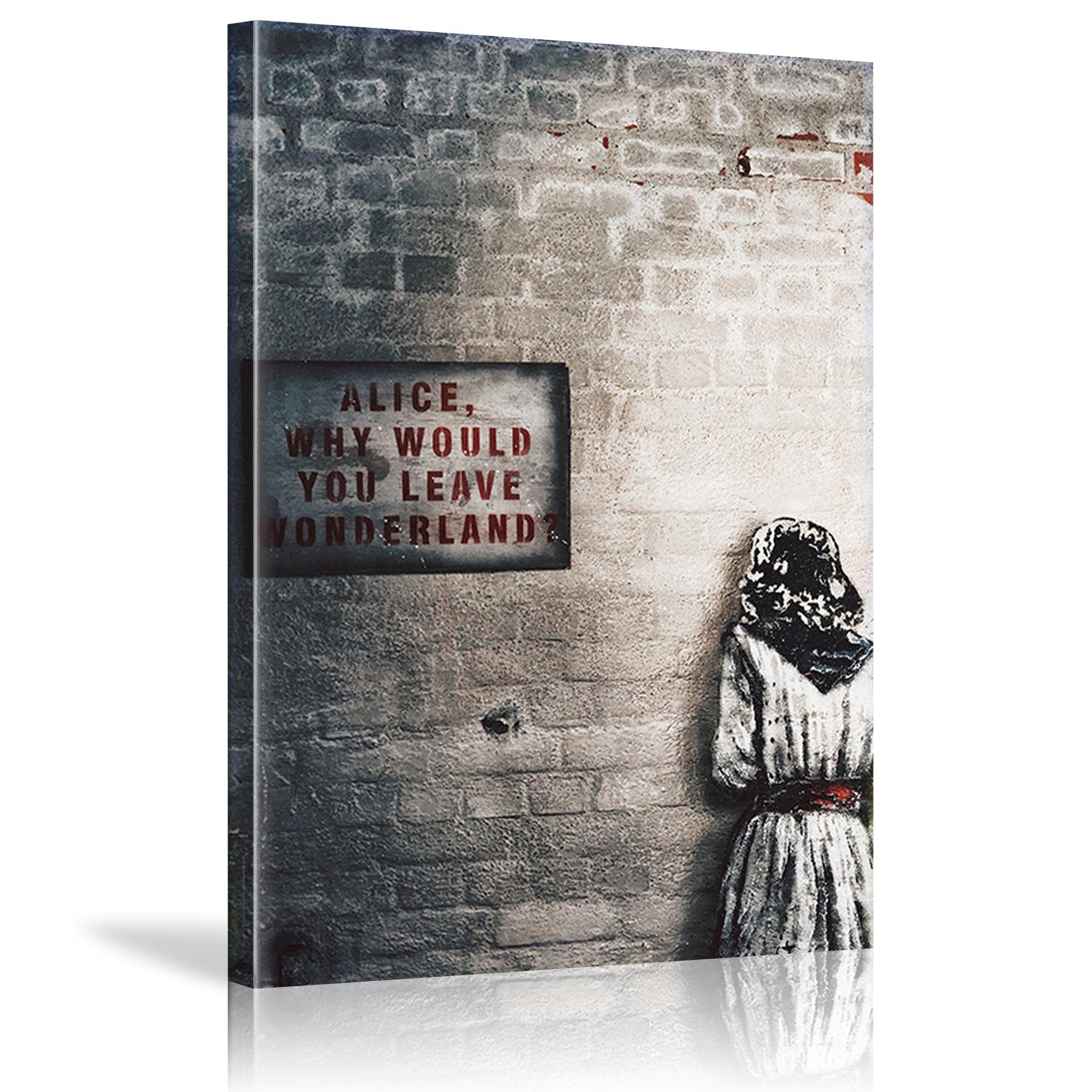 Banksy Graffiti Wall Art - Alice in Wonderland Canvas Painting Large Size (80x140cm/32×55 inch) Framed Ready to Hang - Modern Home Decor for Living Room, Bedroom & Office Wall Decoration - Perfect Gift for Art Lovers & Urban Style Enthusiasts