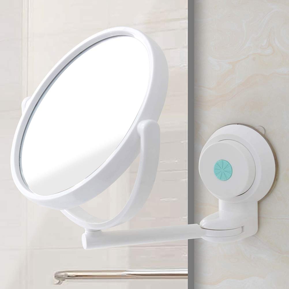 Modern No-Drill Bathroom Mirror - Adjustable Folding Wall Mount Makeup Vanity Shaving Mirror with Suction Cup, Round Bathroom Accessories for Home Decor & Personal Grooming