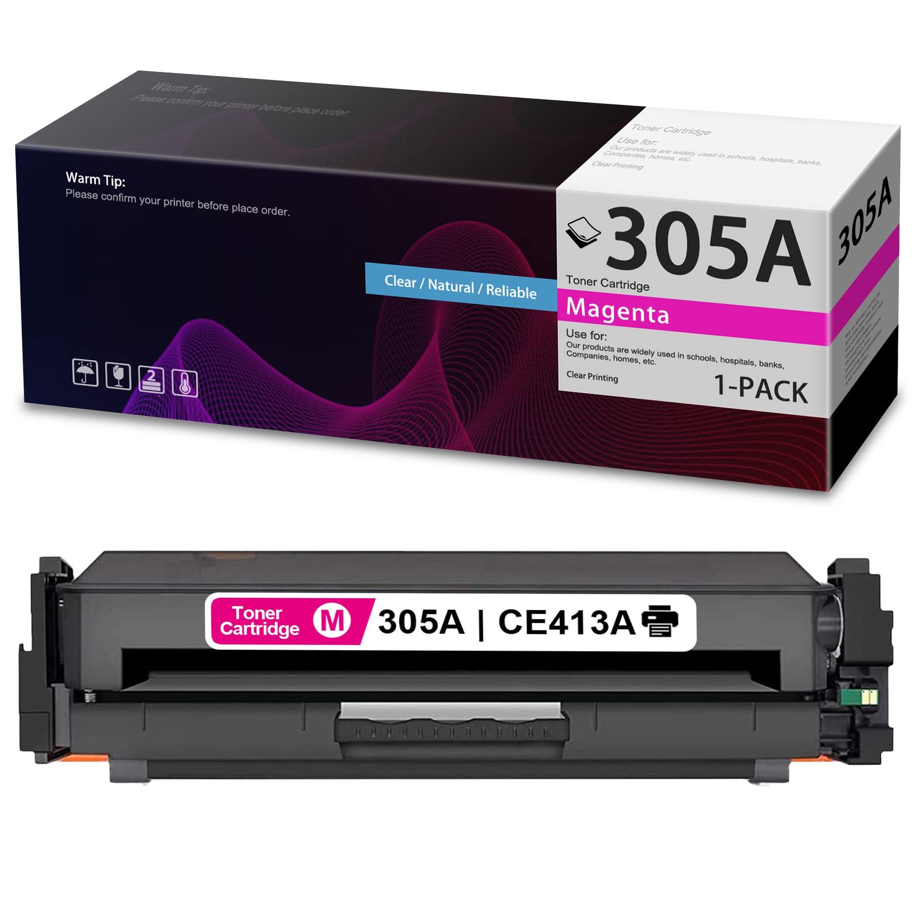 High Yield 3400-Page Remanufactured CE413A/305A Toner Cartridge - Compatible with HP Pro 300 M375nw & 400 M475dw Color MFP Printers (Magenta, 1-Pack) | Ideal for Office Printing & High-Volume Documents