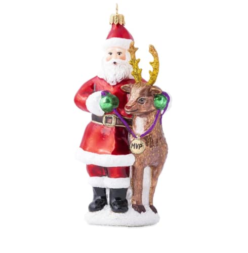 Juliska Country Estate Reindeer Games Santa & Rudolph Hand Blown Ornament - Perfect for Christmas Tree Decoration and Holiday Gift Giving