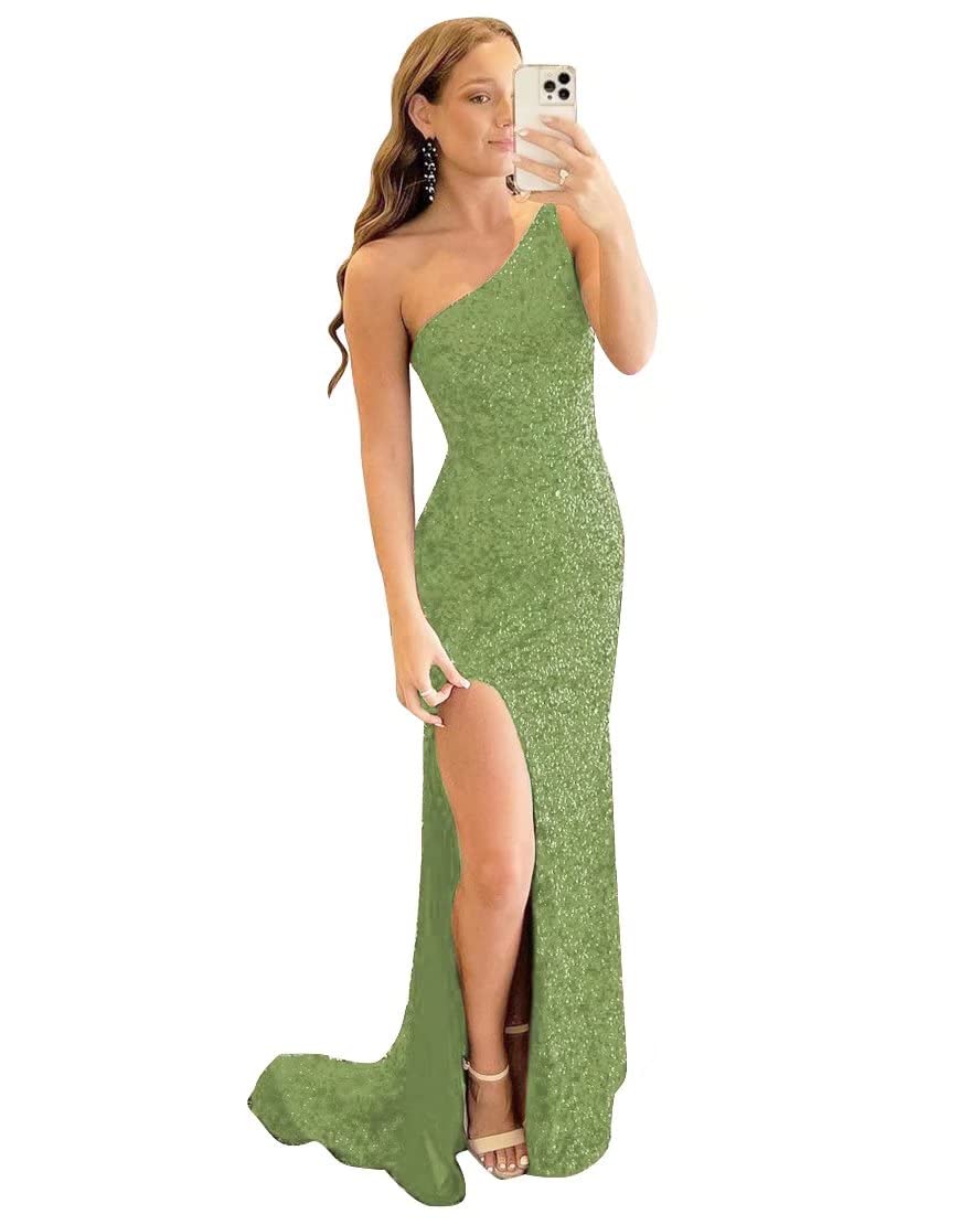 Lindo Noiva One Shoulder Sequin Mermaid Prom Dress with High Slit - Elegant Long Formal Evening Gown for Wedding Guest, Cocktail Party & Special Occasions