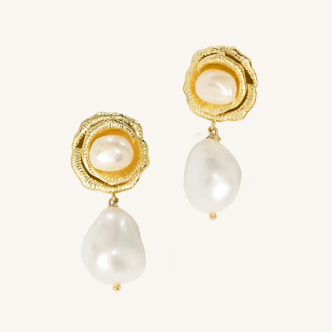 Rose Pearl Drops - Elegant Pearl Earrings for Women, Perfect for Weddings, Parties & Special Occasions