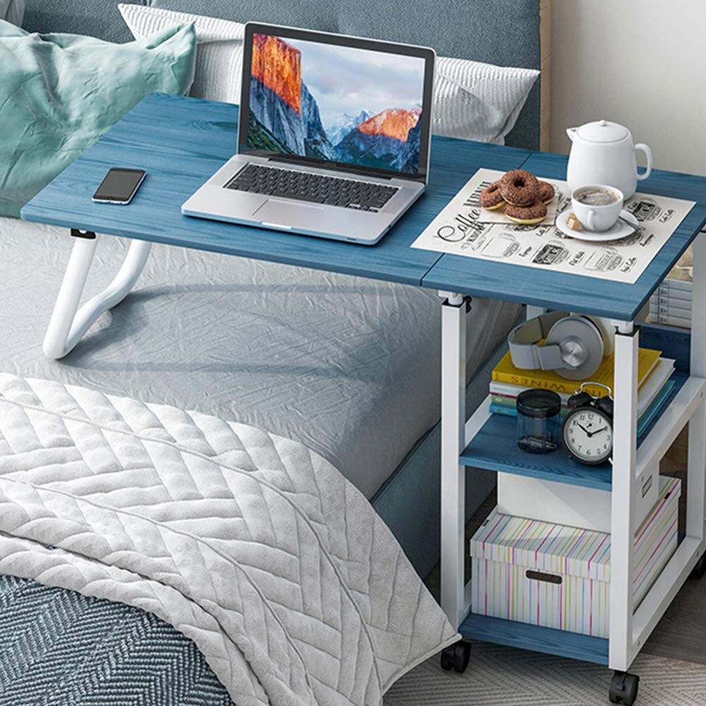 Adjustable Rolling Bedside Table with Storage - Mobile Laptop Desk for Home Office, Nursing, Reading & Breakfast - Foldable Side Table for Sofa, Bed & Living Room (Color: F)