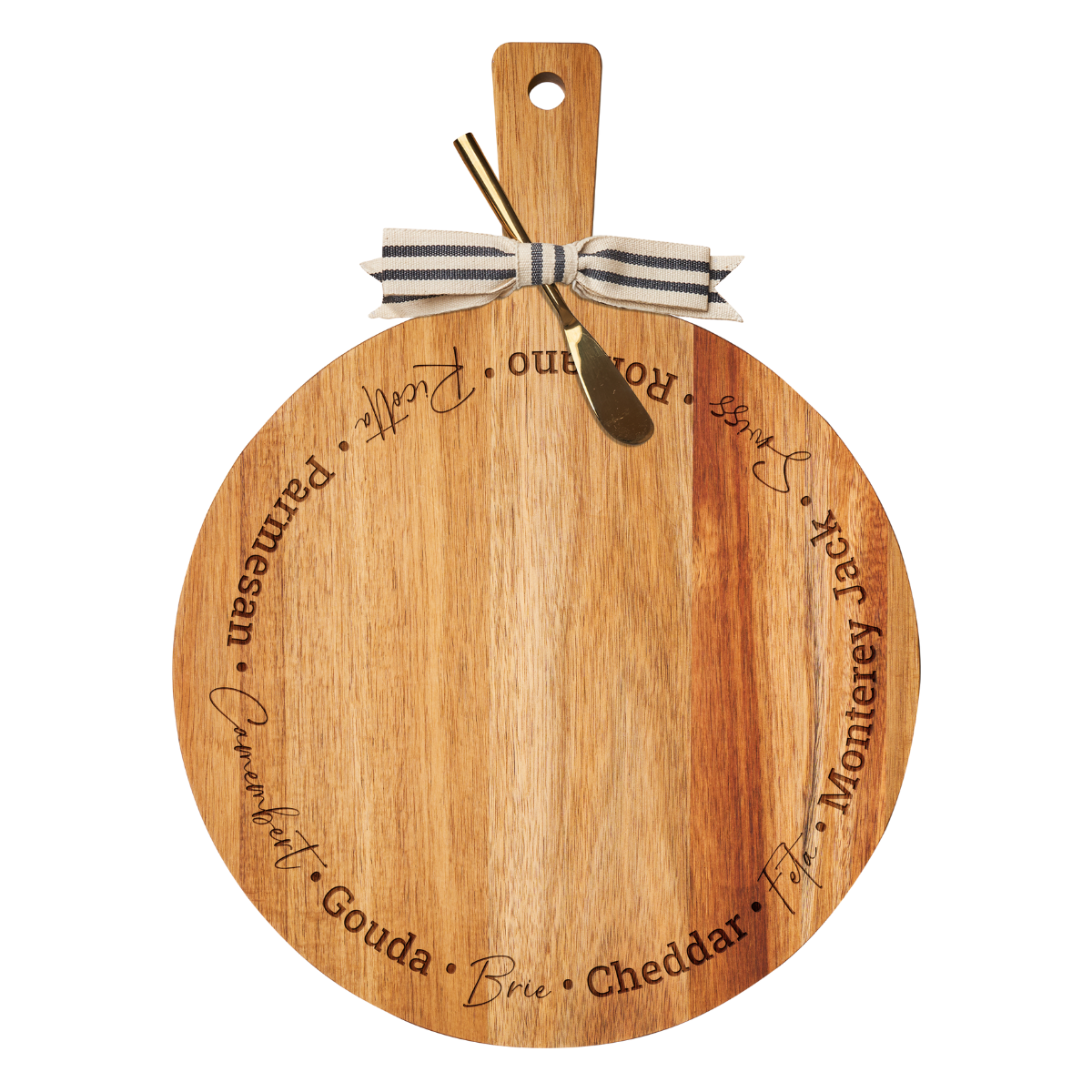 19 x 14 Inch Acacia Wood Round Cutting Board with Thick Handle - Perfect for Cheese, Charcuterie & Kitchen Prep - Ideal for Entertaining & Home Cooking