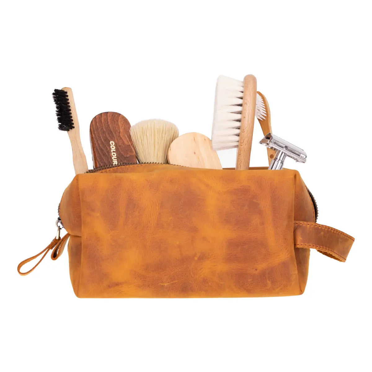 Premium Genuine Leather Dopp Kit Bag for Men - Camel Brown Travel Toiletry Organizer | Ideal for Business Trips, Gym, Camping & Weekend Getaways