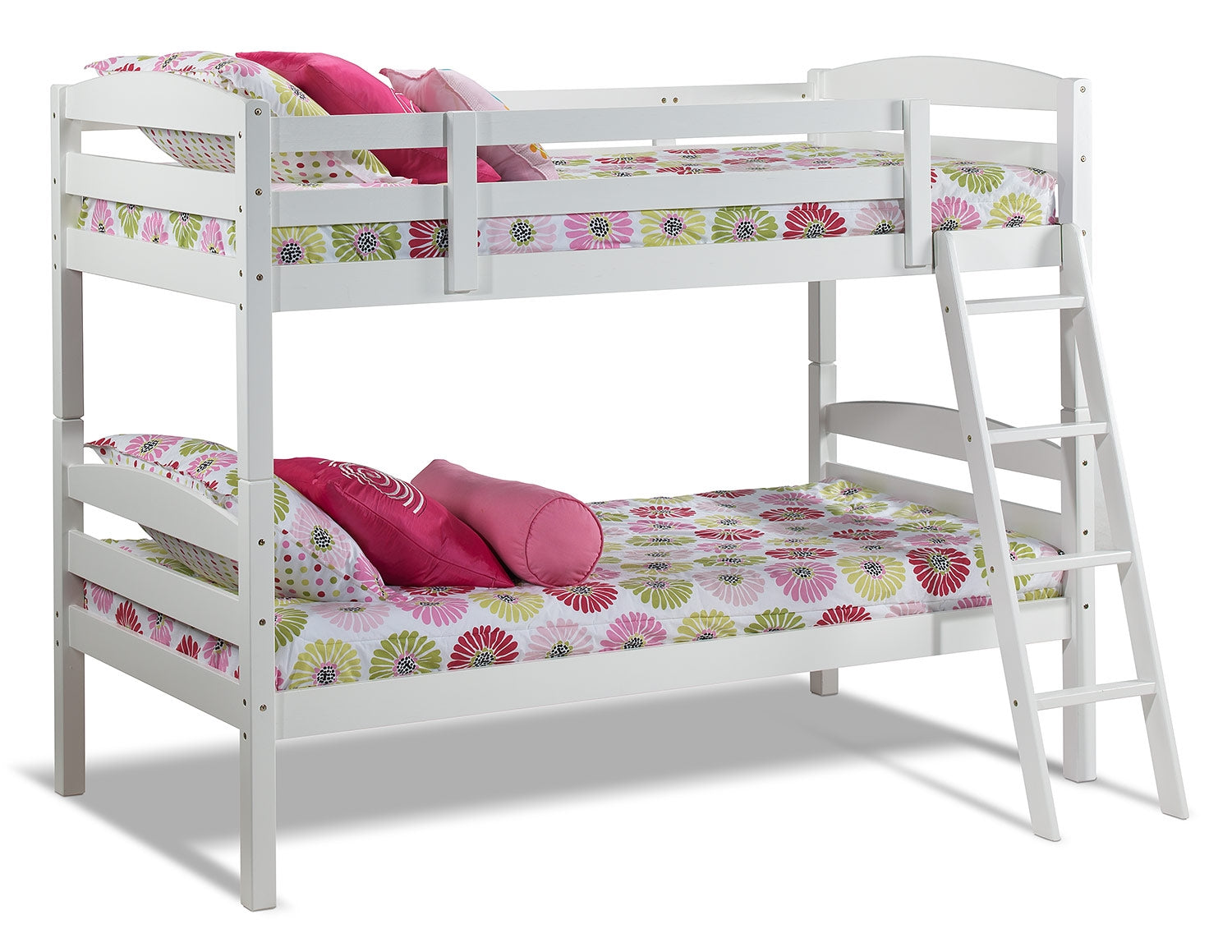 Charlie Twin Bunk Bed with Ladder - White Wooden Bunk Beds for Kids & Teens - Space Saving Bedroom Furniture for Small Rooms, Dorms & Guest Rooms