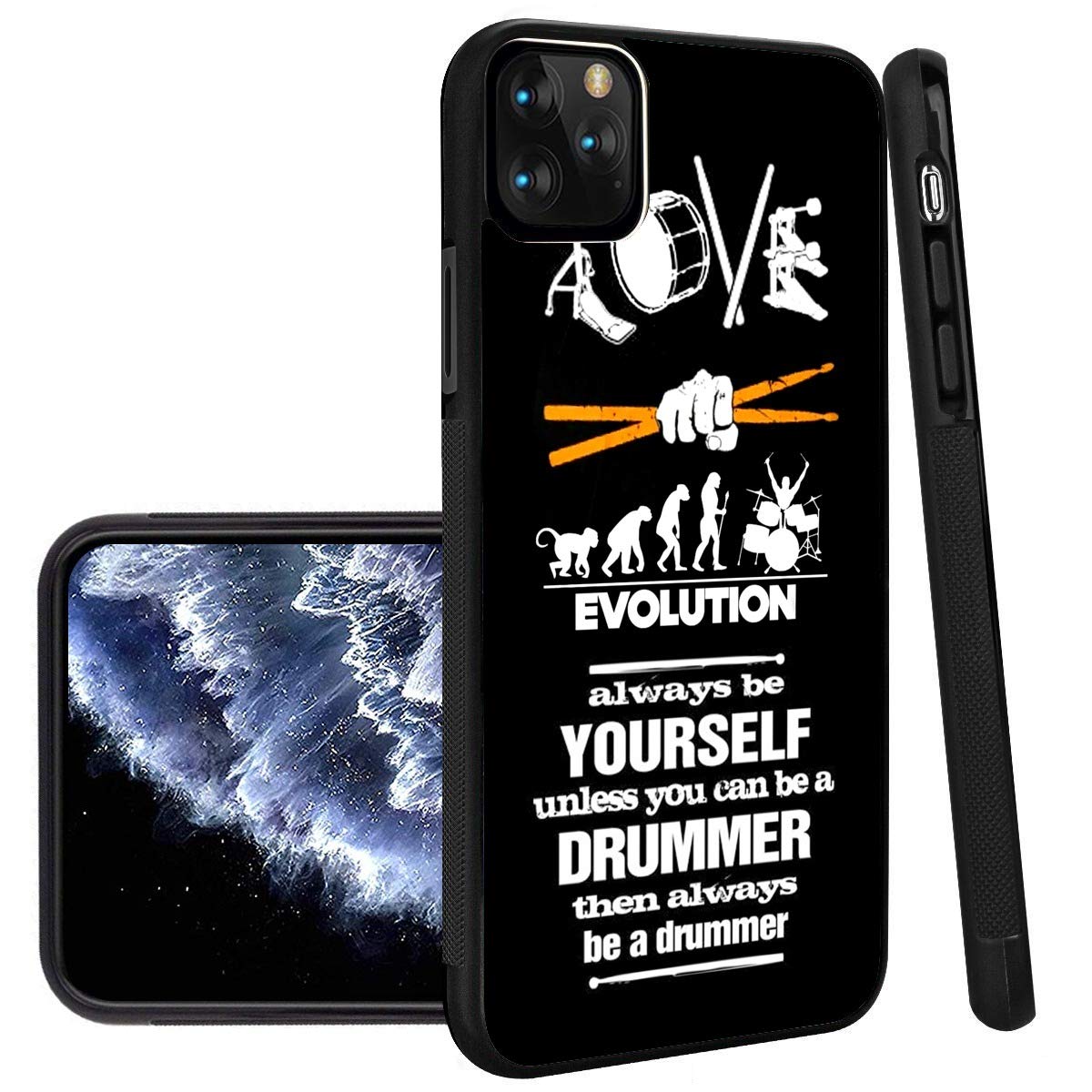 Love Drum Kit Set iPhone 11 Pro Max Case - Black TPU Protective Cover | Shockproof, Non-Slip & Soft Design | Perfect for Music Lovers & Drum Enthusiasts