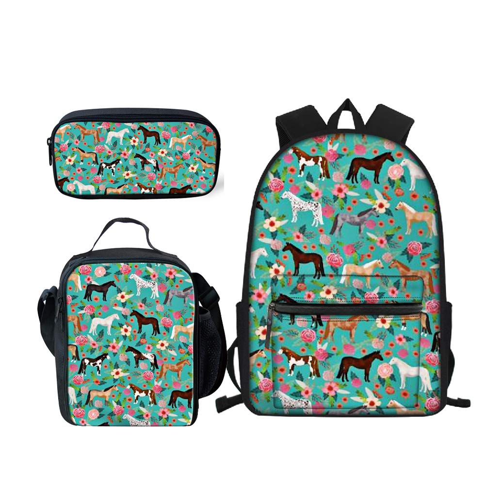 Horse Print Boys Backpack Set - School Book Bag, Lunch Bag & Pencil Case for Kids | Perfect for School, Travel & Outdoor Activities