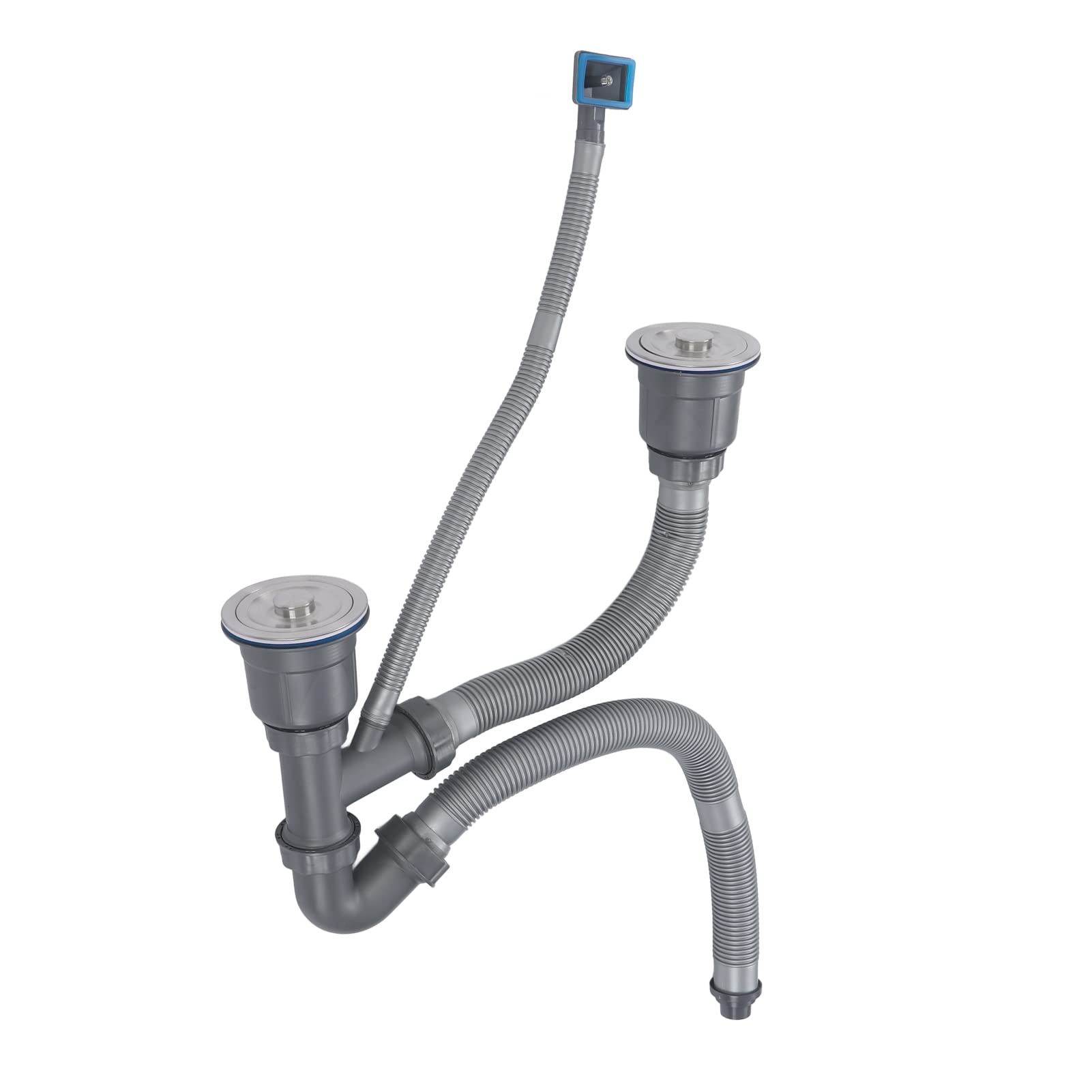 Kitchen Sink Double Hose Drain with Multiple Deodorizers, Fast Drainage Expandable Design, PP PVC Stainless Steel Materials for Kitchen Sinks - Ideal for Home and Commercial Use