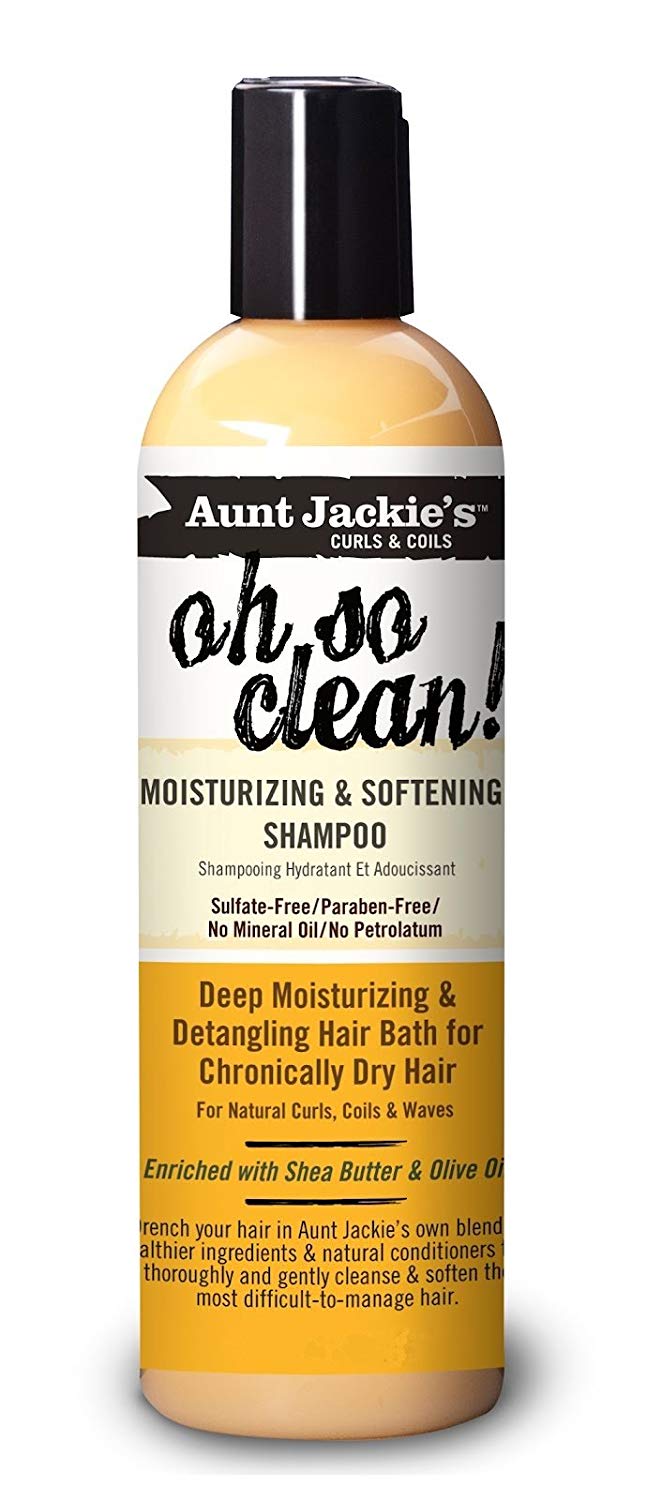 Aunt Jackie's Oh So Clean! Moisturizing & Softening Shampoo for Curly Hair - 12 fl oz Hydrating Sulfate-Free Formula for Dry, Damaged Hair - Perfect for Daily Wash & Natural Hair Care Routine