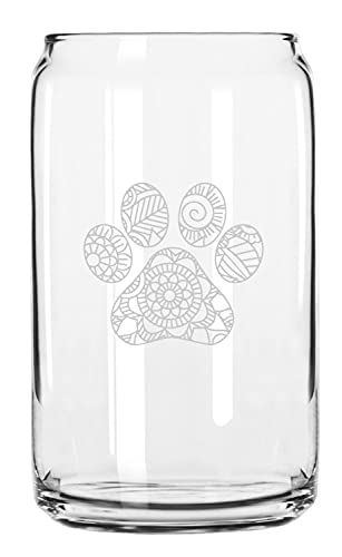 Paw Mandala 16oz Glass - Puppy Love Etched Can Glass for Pet Lovers & Home Decor