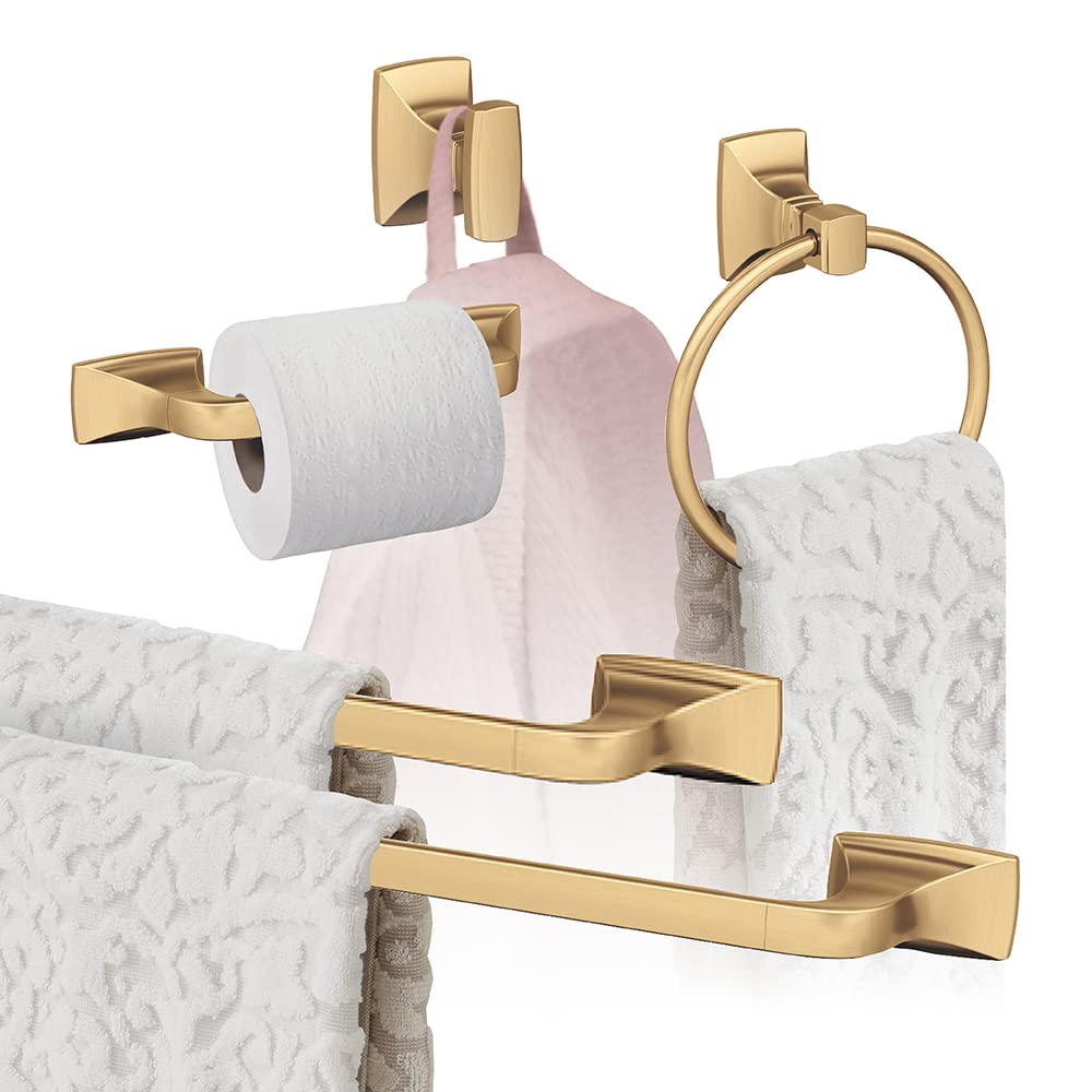 Amerock Champagne Bronze Highland Ridge 5-Piece Bathroom Accessories Set - Elegant Towel Holder, Soap Dispenser & More for Modern Bathroom Decor