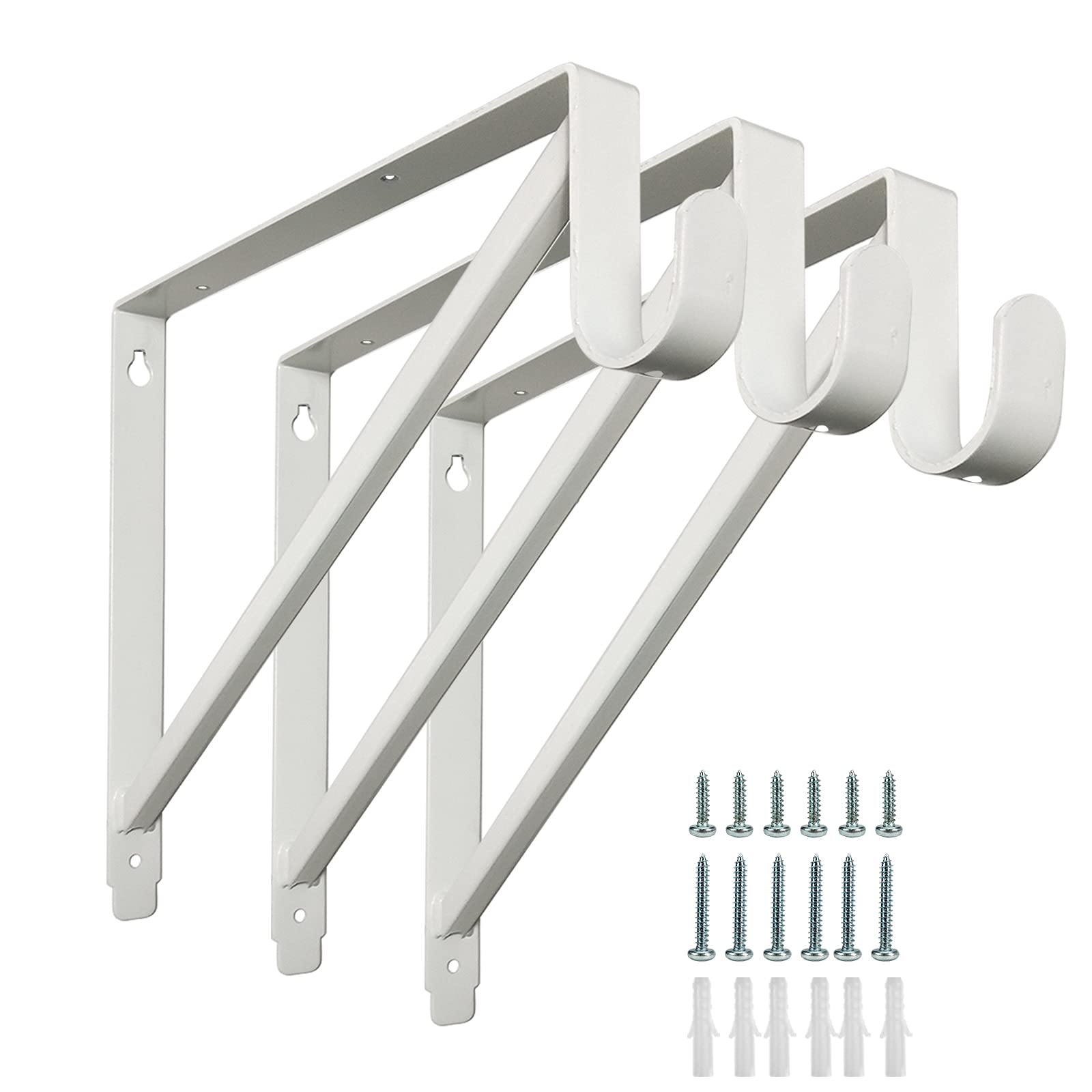 Heavy Duty Closet Shelf and Rod Brackets - White (3 Pack) - Sturdy Closet Organizer for Bedroom, Laundry Room & Storage Closet Organization