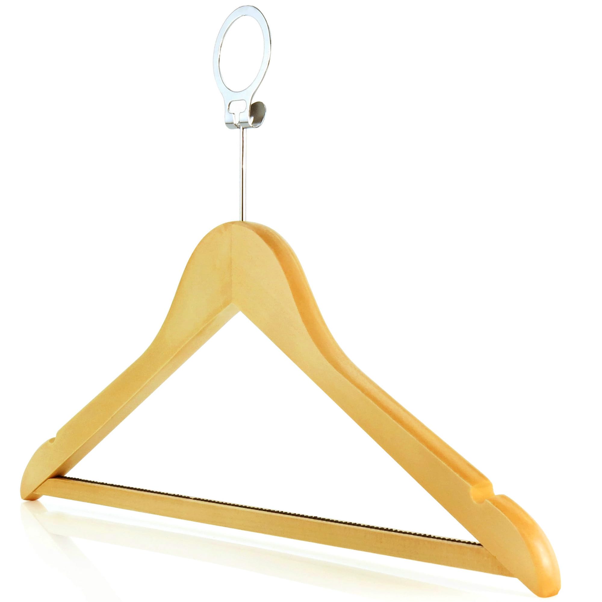 Premium Natural Wooden Hotel-Style Security Clothes Hangers - 10 Pack with Metal Anti-Theft Ring Lock - Ideal for Hotels, Resorts, Wardrobe Organization & Theft Prevention