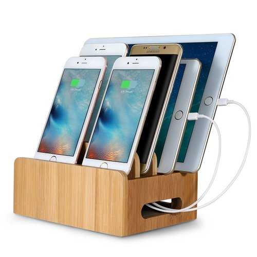 Bamboo Multi-Device Phone & Tablet Stand - Universal Charging Dock Holder for Smartphones, iPads, eReaders - Perfect for Home, Office & Car Use
