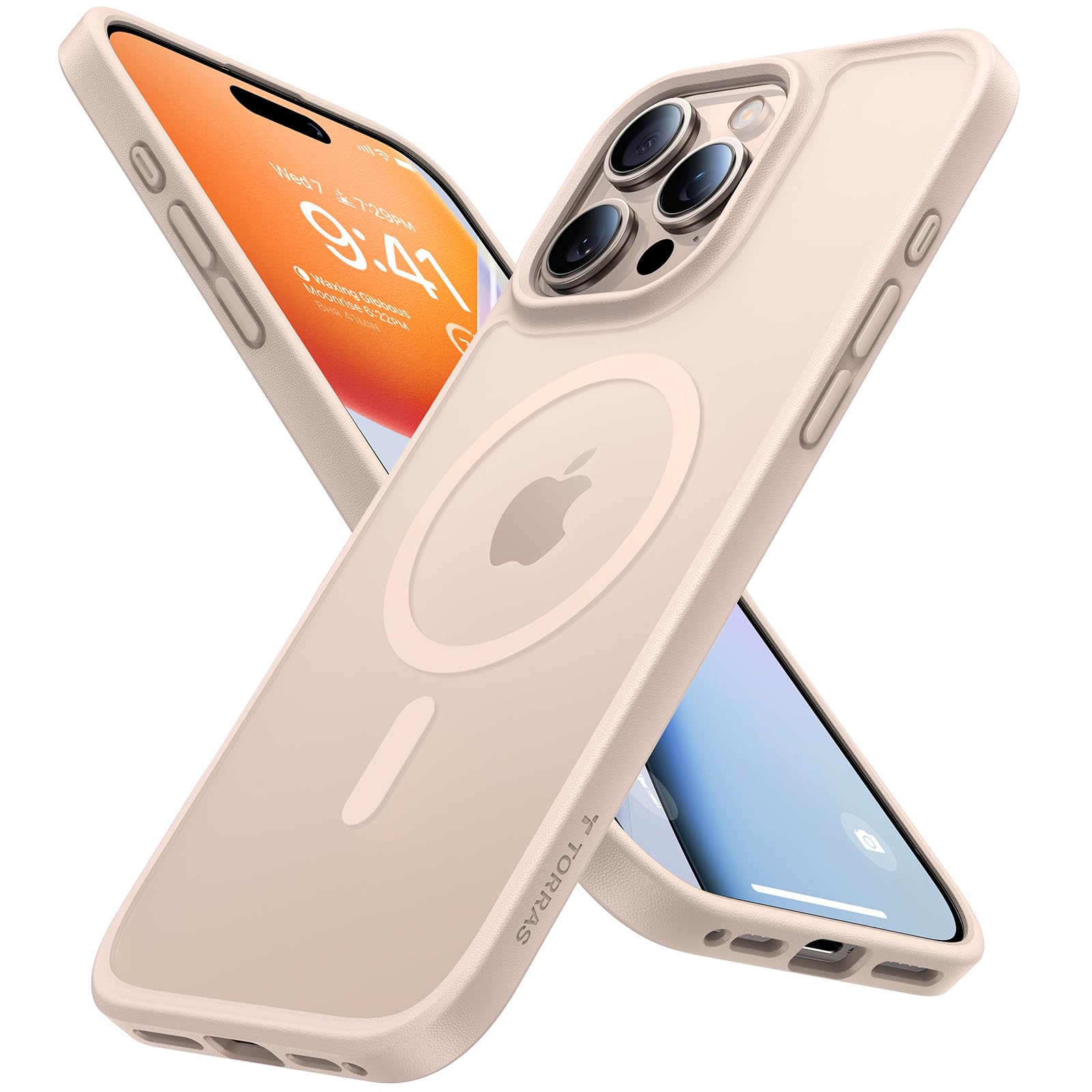 TORRAS Military Grade Shockproof iPhone 16 Pro Case with Stronger Magnetic Alignment - Slim Protective Cover Compatible with MagSafe | Anti-Scratch Silicone Gold Case for Everyday Use, Travel & Outdoor Activities