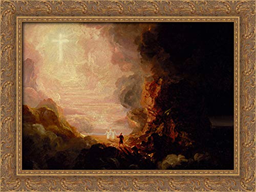 Thomas Cole The Pilgrim Of The Cross At The End Of His Journey 24x18 Gold Ornate Wood Framed Canvas Art - Religious Wall Decor for Home, Church & Office