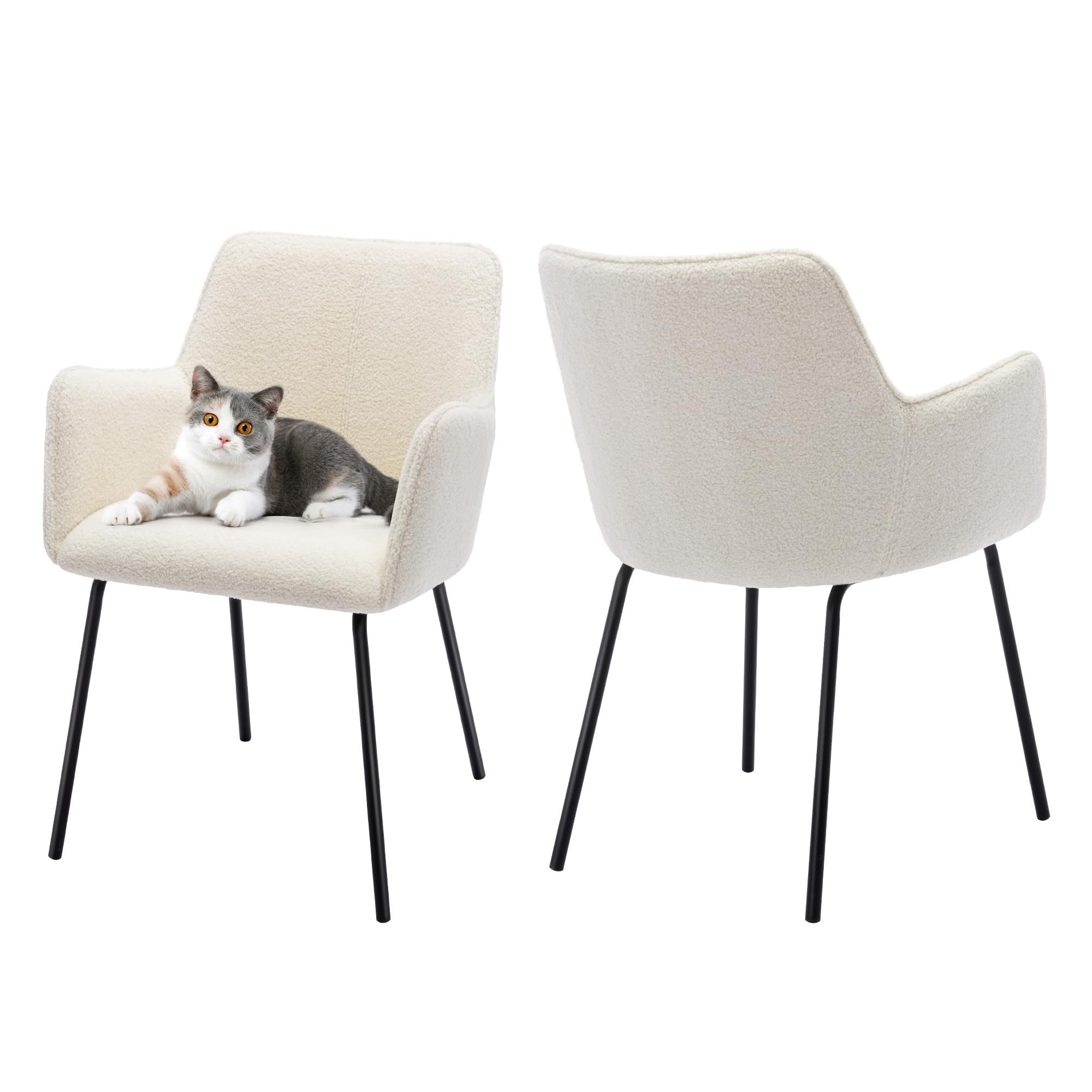 ONEVOG Modern Upholstered Sherpa Dining Chairs Set of 2 - Armrest Accent Chairs with Wide Seat for Kitchen, Living Room & Lounge - Comfortable Dinner Chairs for Home Decor & Entertaining