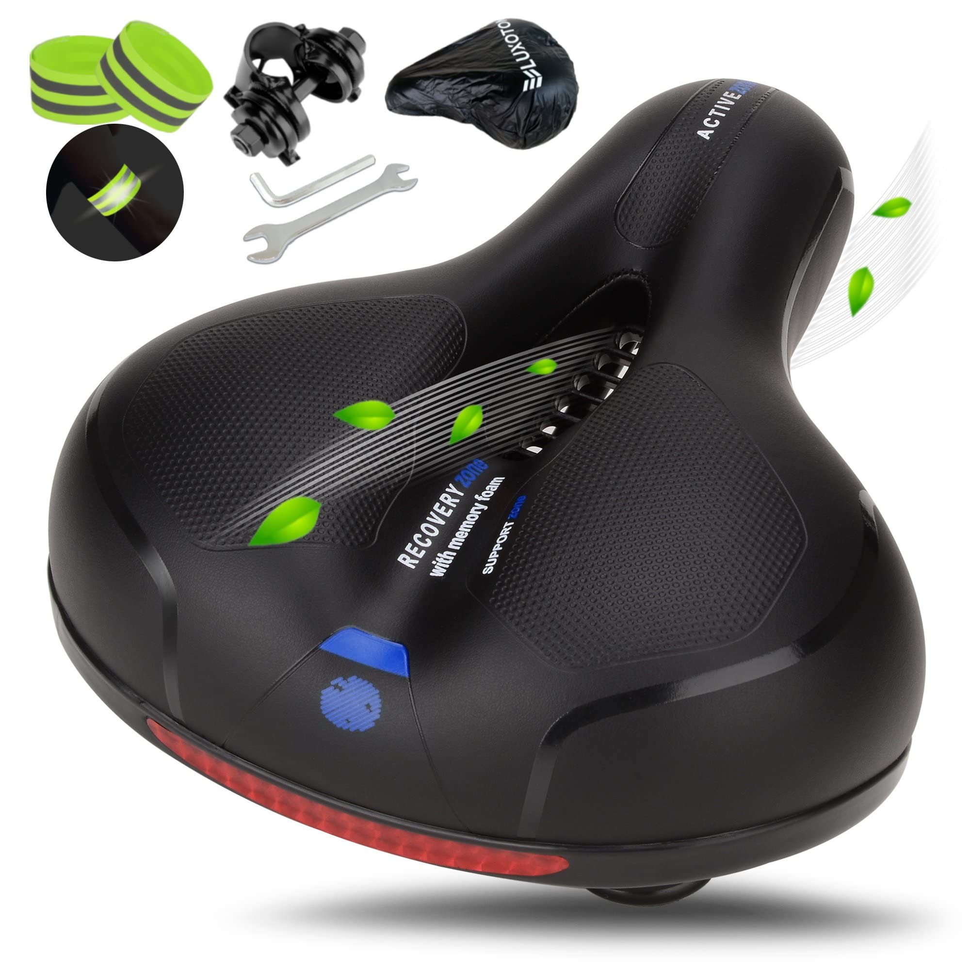 Premium Comfort Bike Seat for Men & Women - Wide Padded Bicycle Saddle with Memory Foam Cushion - Universal Fit for Indoor/Outdoor Cycling, Commuting & Long Rides