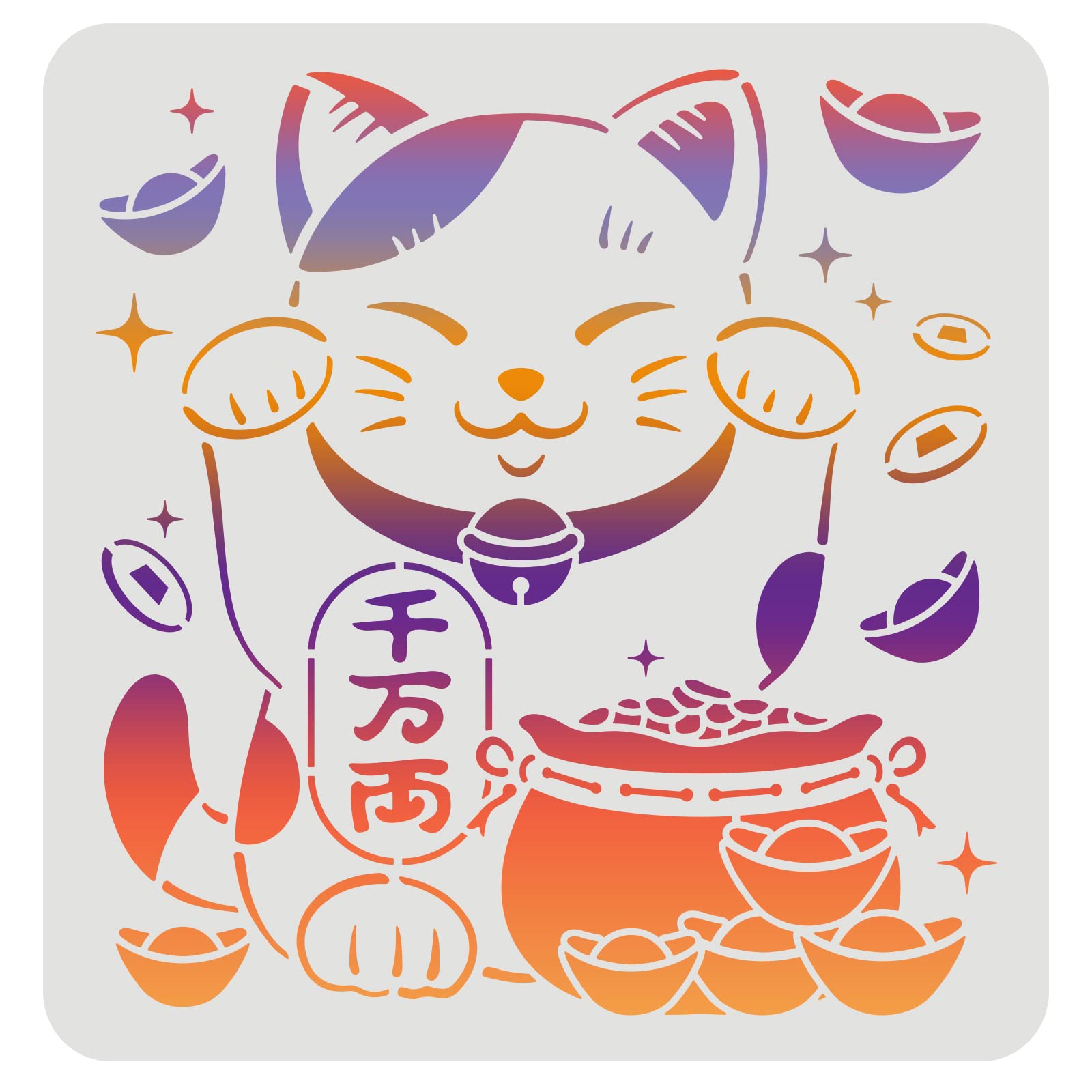 FINGERINSPIRE 11.8x11.8 Inch Lucky Cat Stencil - Reusable Fortune Cat Drawing Template for Wall Art, Wood Painting, Paper Crafts & Fabric Design - Perfect for DIY Home Decor, Scrapbooking & Floor Murals